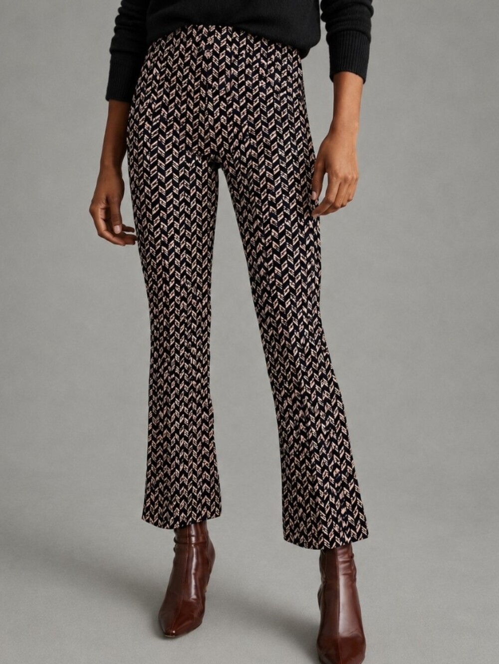 NEW Anthropologie Maeve The Margot Kick-Flare Cropped Pants Blush/Black Chevron
